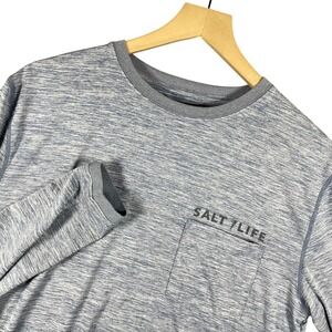 Salt Life Long Sleeve T-Shirt Mens M Blue Gray SLX UVapor Pocket Long‎ Sleeve